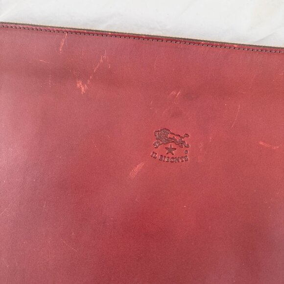Il Bisonte Dark Bordeaux Red Leather Zipper Pouch Clutch - Picture 6 of 11